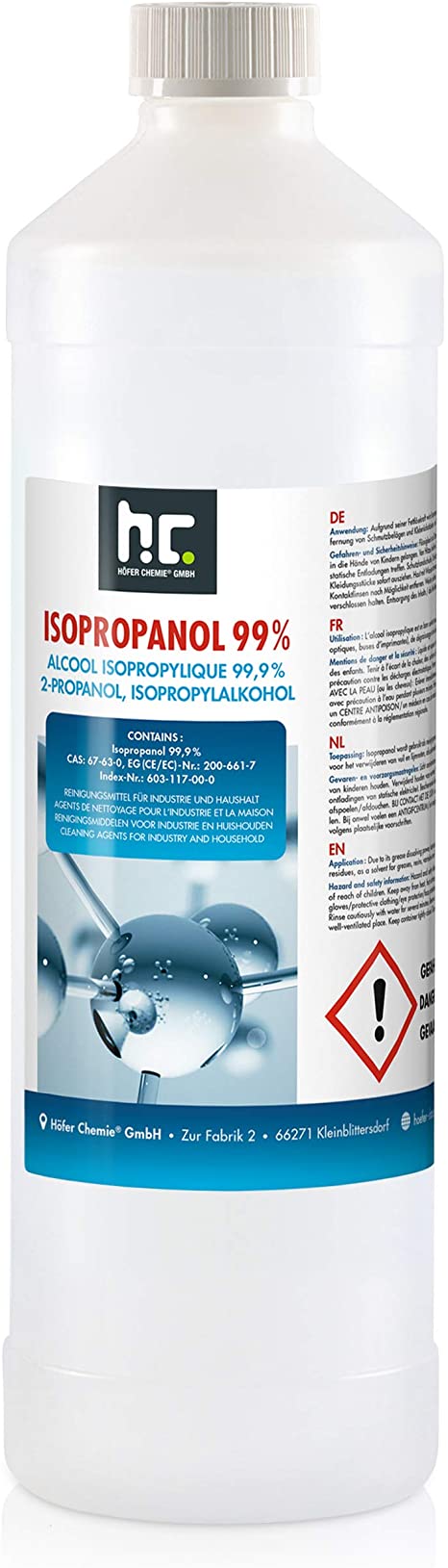 Alcool isopropylique à 99,9% - 1L